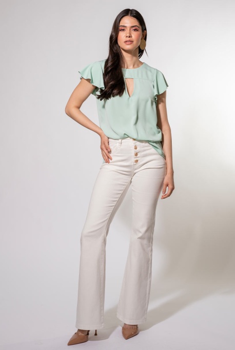 Bluza din sifon cu guler barcuta si decolteu in "V" KENDRA, Hermosa, vernil - Img 5