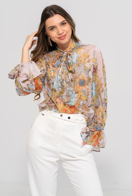 Bluza din sifon gofrat cu imprimeu floral AISHA, Hermosa, multicolor - Img 2