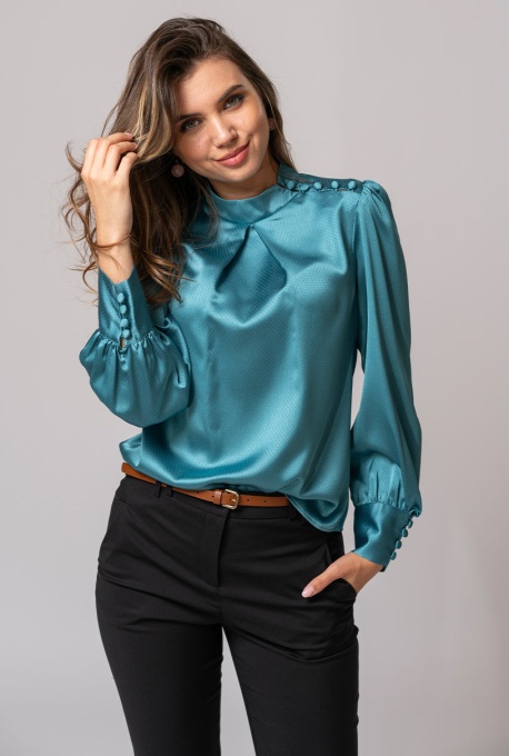 Bluza uni din vascoza cu un croi fluid si rafinat TIFFANY, Hermosa, turcoaz - Img 5