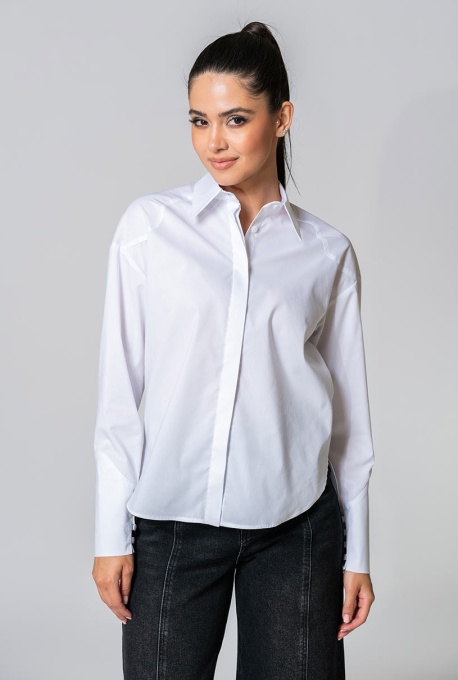 Camasa uni din poplin elastic EMELINE, Hermosa, alb - Img 11