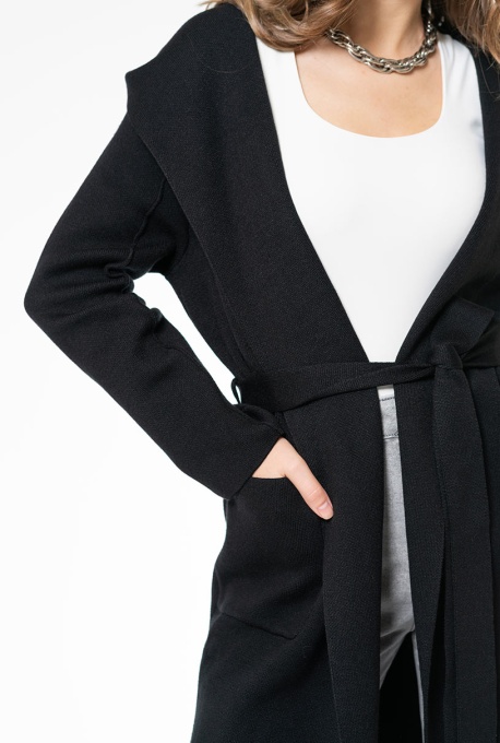 Cardigan lung din vascoza, Hermosa 35537, negru - Img 2