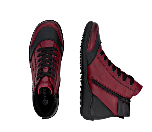 Ghete casual damă Remonte R1456-35 roșu-negru cu fermoar și șiret, confort G, talpă flexibilă - Img 7