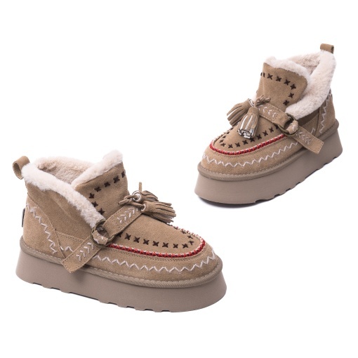 Ghete dama imblanite din piele intoarsa, O-JOO, GWEN ETNO OL52505A, taupe - Img 2