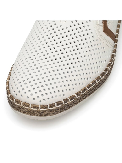 Mocasini bărbați Rieker B5297-80 albi – Piele naturală perforată - Img 3