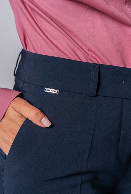 Pantaloni conici din bumbac DARIA, Hermosa, bleumarin - Img 3