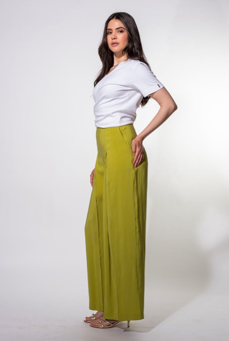 Pantaloni din rayon NORMA, Hermosa, lime - Img 4