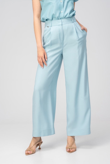 Pantaloni Meda Aqua palazzo din modal, cu talie înaltă - Img 3