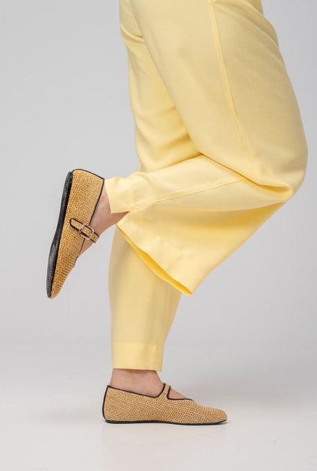 Pantaloni Meda Galben palazzo din modal, cu talie înaltă - Img 2
