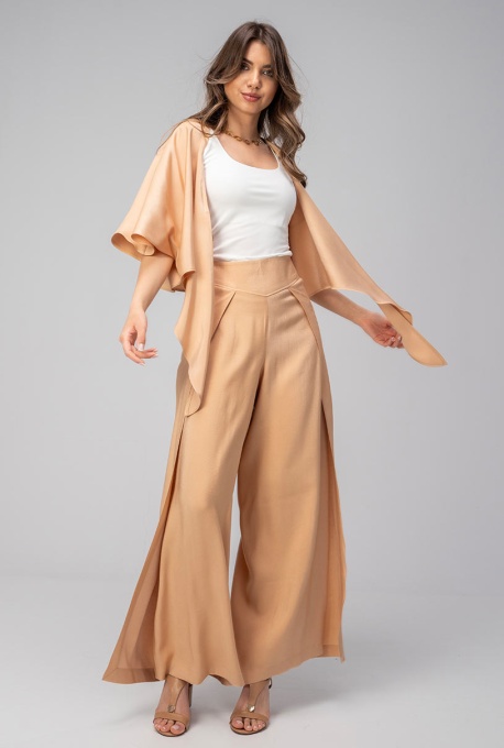 Pantaloni uni din rayon cu croi palazzo GIZEL, Hermosa, bej - Img 13