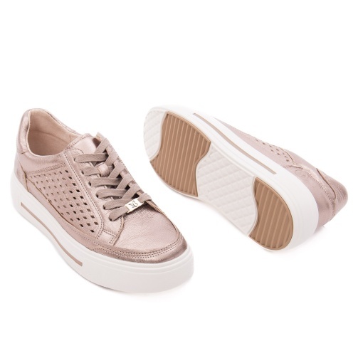 Pantofi dama casual din piele naturala, Caprice, 9-23719-44 341 TAUPE METALLIC, taupe - Img 3