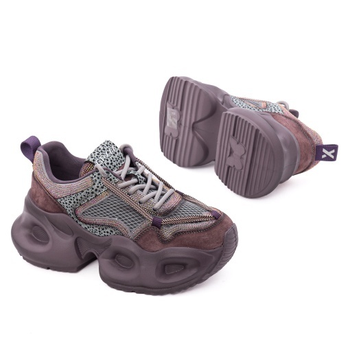 Pantofi dama sport din piele mix, Gryxx 1SW90002A 19-Z, mov multicolor - Img 4