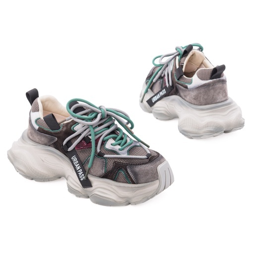 Pantofi dama sport din piele mix, PASS Collection, 1LY90023B, gri diverse - Img 3