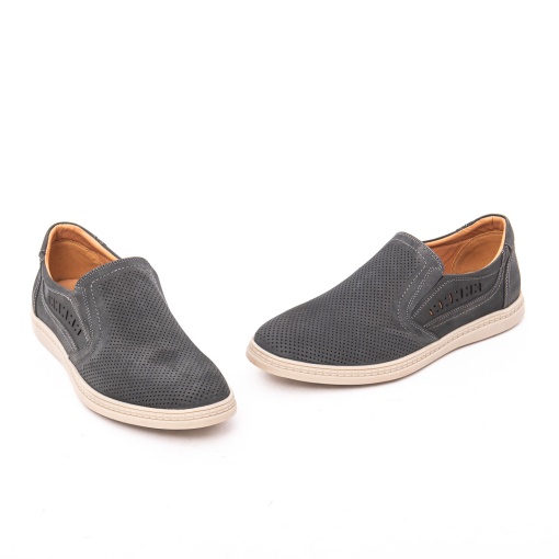 Pantofi slip-on bărbați Battisto Lascari gri din piele întoarsă perforată QS-2 - Img 2