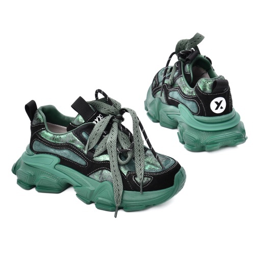 Pantofi sport dama din piele mix, Gryxx, 3OY5757 L2-Z, verde - Img 3