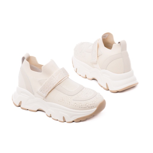 Pantofi vara dama PASS Collection, 2USL60006B 03-T din material textil, bej - Img 3