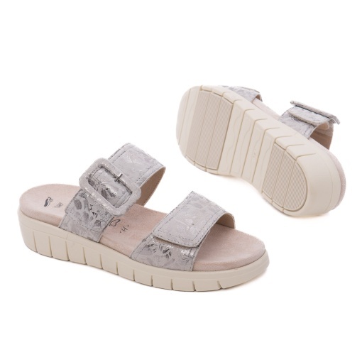 Papuci dama din piele naturala nabuc, Caprice 9-27203-44 155 OFFWHITE/SILVE, argintiu - Img 4
