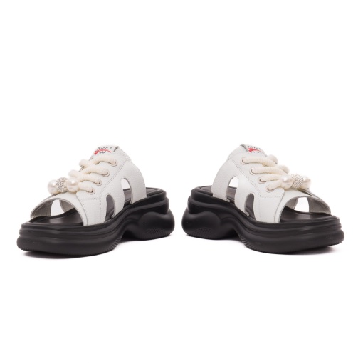 Papuci dama din piele naturala, PASS Collection, 9NMA60004A 13-N, alb - Img 5
