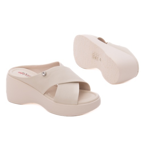 Papuci dama din piele naturala, PASS Collection 9NMA80004B 52-N, crem - Img 4