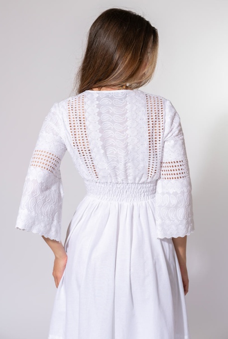 Rochie din bumbac cu linie ampla FANCY, Hermosa, alb - Img 10