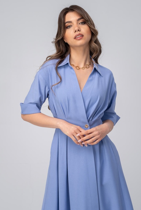 Rochie Larina damă bleu, cu croi amplu și talie marcată - Img 7