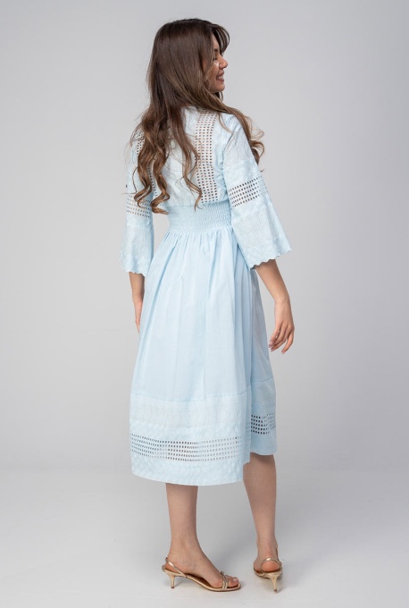 Rochie uni din bumbac cu un croi amplu, FANCY, Hermosa, bleu - Img 3