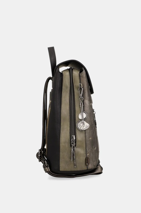 Rucsac damă ORCHESTRA WITH FLAP din piele ecologica, Anekke 43805-270 Kaki Multicolor - Img 5