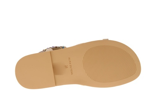 Sandale Damă Alma en Pena V267104 din Piele Întoarsă Bej cu Cristale Multicolore - Img 5