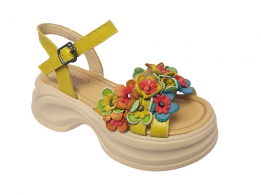 Sandale dama din piele naturala, PASS Collection 3OLY80012 08, galben - Img 2
