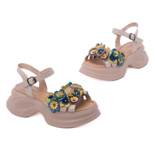 Sandale dama din piele naturala, PASS Collection 3OLY80012A 52-N, crem - Img 2