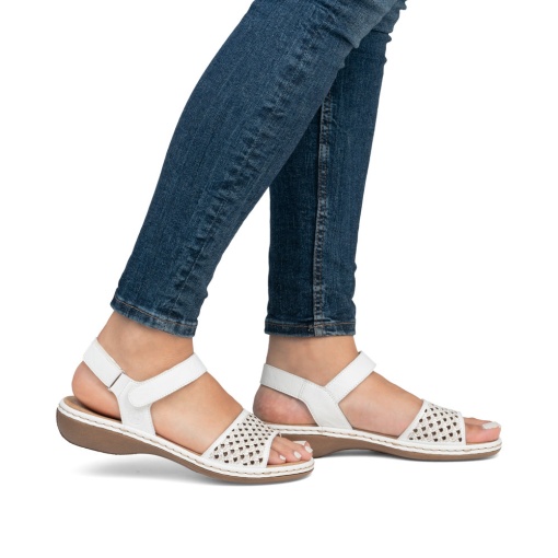 Sandale damă Rieker 65967-80 albe, piele eco, velcro, confort vară - Img 2