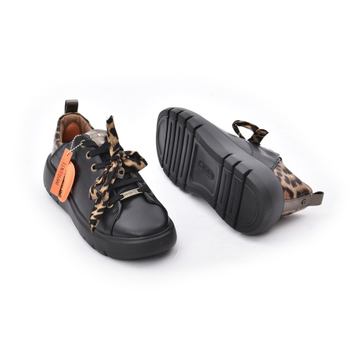Sneakers damă din piele Impronte Venier Derby IL62500A 062, negru leopard — talpă și detalii