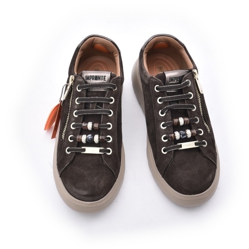 Sneakers damă din piele întoarsă Impronte IL62502A 108, maro închis — vedere de sus