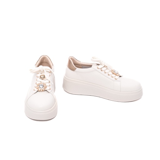 Sneakers dama Pass Collection W1W160018B 97-N, talpa inalta, decoratiuni stralucitoare, alb - Img 4