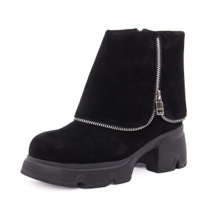 Botine dama din piele naturala intoarsa, PASS Collection 1M490015A 01-I, negru