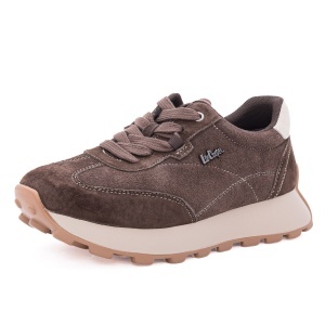 Pantofi dama casual din piele naturala nabuc, OBUWIE, Lee Cooper LCJ-26-01-4649L, maro