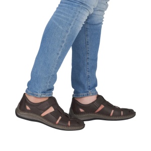 Sandale barbati din piele naturala, Rieker 05281-25, maro