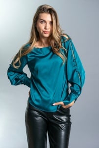 Bluza din satin elastic Sophia, turcoaz