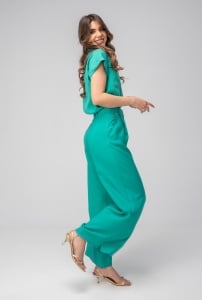 Pantaloni Meda Verde palazzo din modal, cu talie înaltă