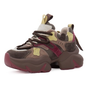 Pantofi dama sport din piele mix, Feeling, 3703, kaki multicolor