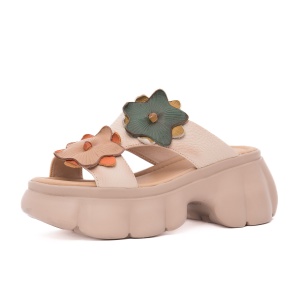 Papuci dama din piele naturala, PASS Collection, 3OLY60001A 03-N, bej
