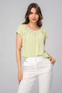 Bluza Stephy Uni cu Pliseuri Radiale și Textură Sculpturală Lime