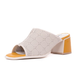 Papuci dama din piele naturala, KARISMA, 7QXS60019B 52-N, crem