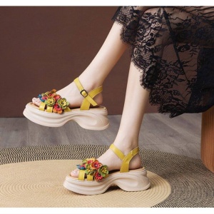 Sandale dama din piele naturala, PASS Collection 3OLY80012, galben