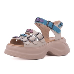 Sandale dama din piele naturala, PASS Collection 3OLY80013A 97-N, bej diverse