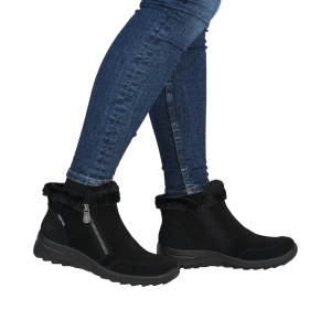 Botine dama din piele intoarsa, Rieker L7188-00, negru