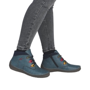 Botine dama din piele naturala, Rieker, 52544-14, albastru
