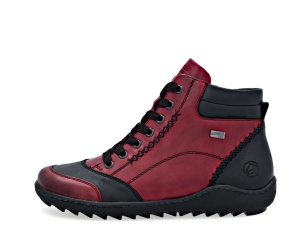 Ghete casual damă Remonte R1456-35 roșu-negru cu fermoar și șiret, confort G, talpă flexibilă