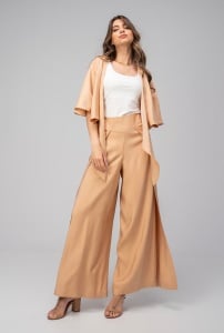 Pantaloni uni din rayon cu croi palazzo GIZEL, Hermosa, bej