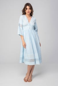 Rochie uni din bumbac cu un croi amplu, FANCY, Hermosa, bleu