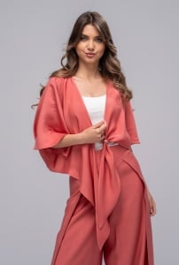 Bolero Kimono Hermosa Cărămiziu cu Cataramă Metalică și Nod Sculptural